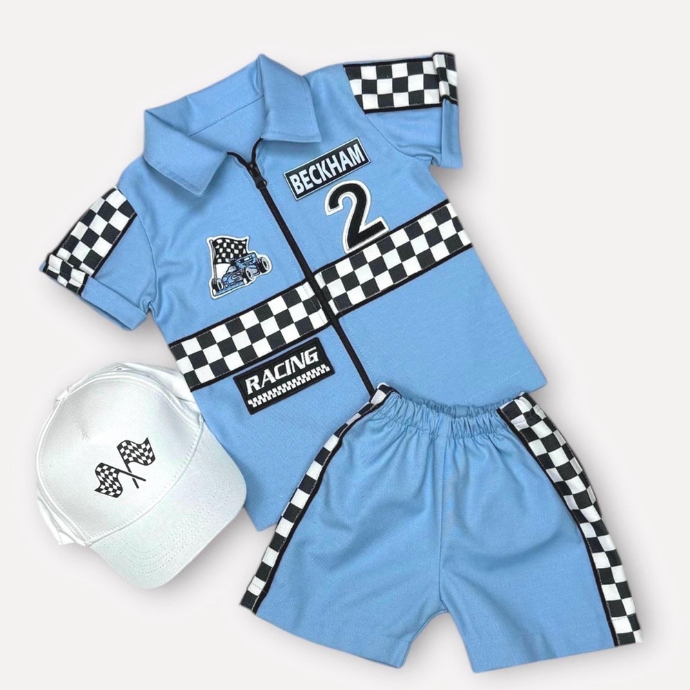 Kids Race Car Blue Birthday Matching Set